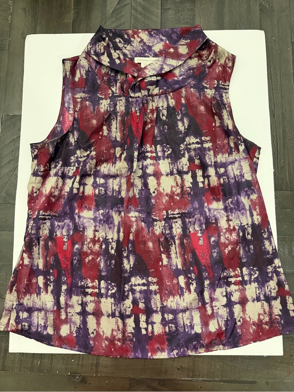 Coldwater Creek Sleeveless Collared Camisole in Purple Red Print